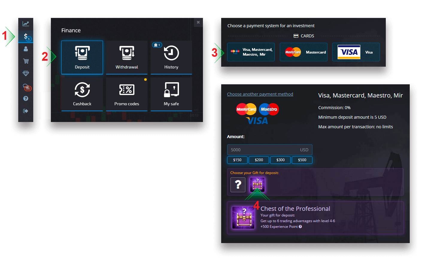 Як унесці грошы ў Pocket Option з дапамогай банкаўскіх карт (Visa / Mastercard / JCB) Як унесці грошы ў Pocket Option з дапамогай банкаўскіх карт (Visa / Mastercard / JCB)