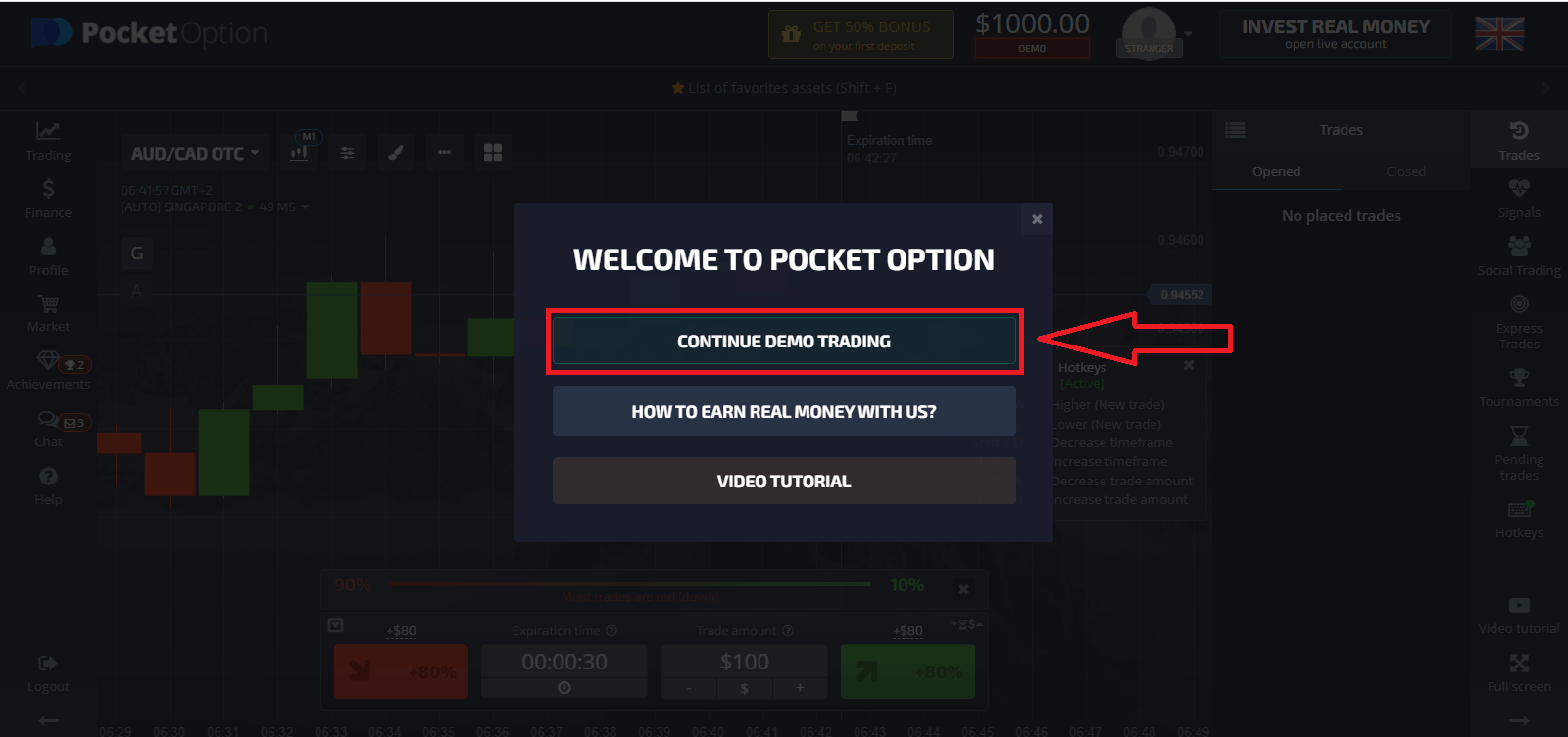 Sådan åbner du en konto og hæver penge ved Pocket Option